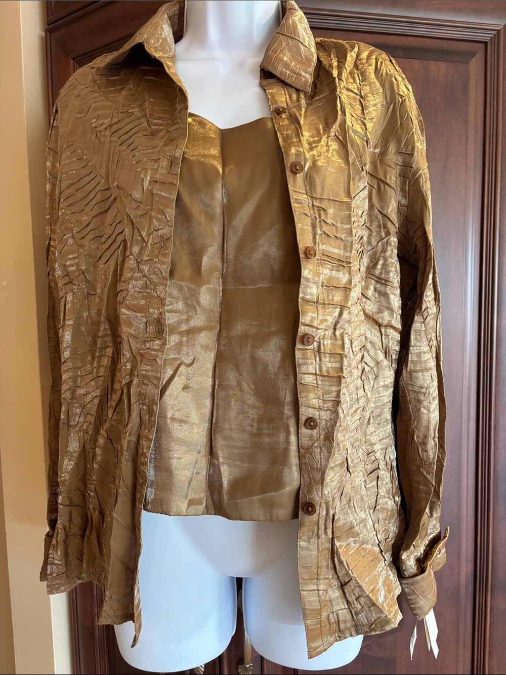 Dress Barn Metallic Gold Textured Button Jacket with Matching Shell